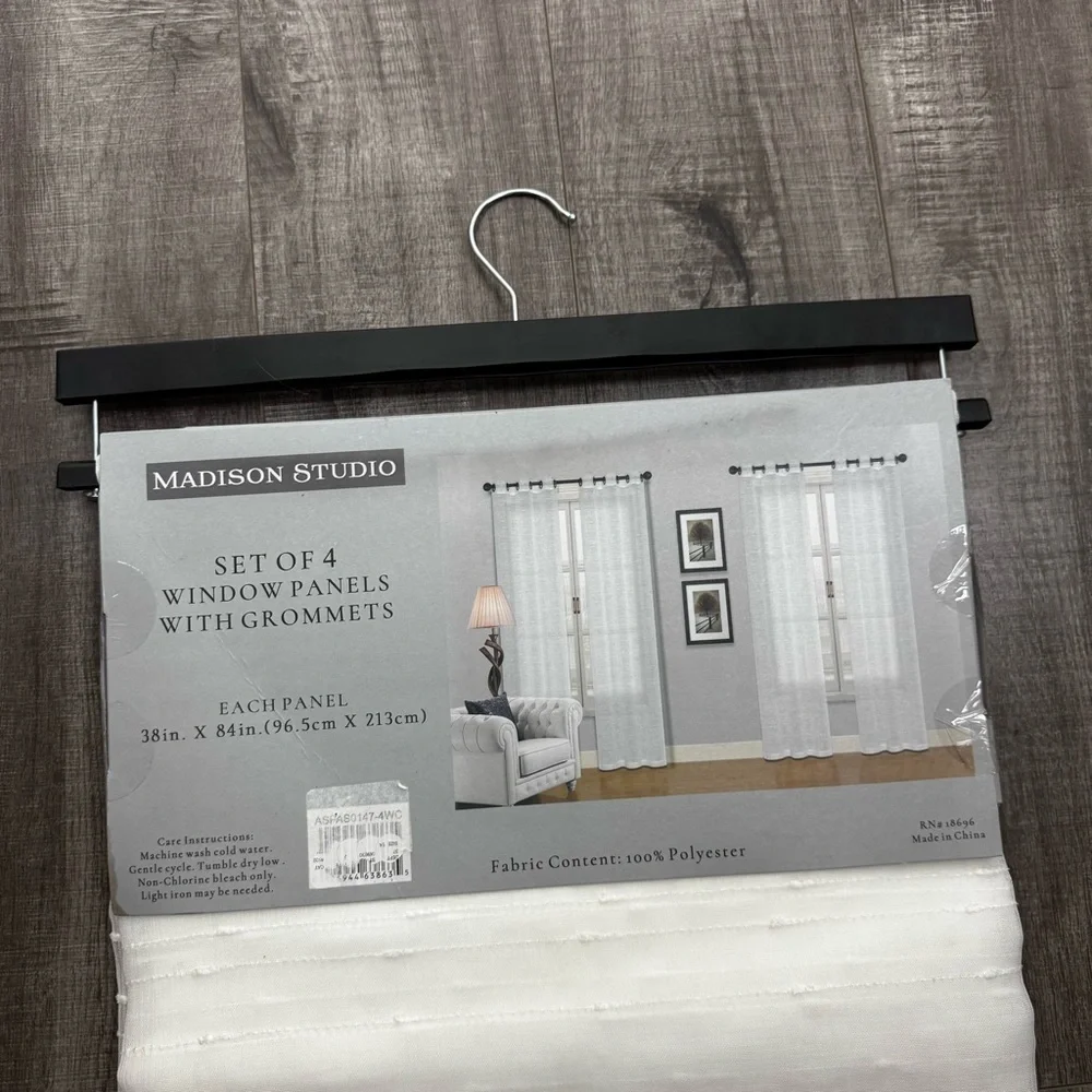 Madison Studio White Decorative Window Curtains (4) w Grommets 38 in X 84 in NWT